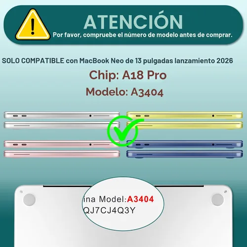 Vista 2 de TWOLSKOO Funda para MacBook Neo de 13 pulgadas 2026 A3404 A18 Pro Chip, funda rígida de plástico con adaptador tipo C, 2 fundas para cámara web