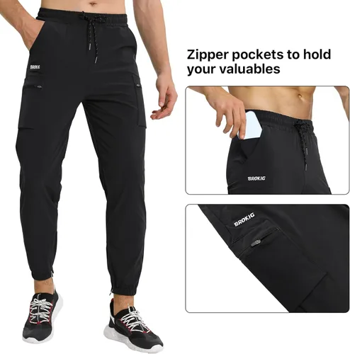 Vista 2 de BROKIG Pantalones deportivos ligeros de entrenamiento para hombre, con cremallera en el tobillo, para gimnasio, atletismo, correr, pantalones