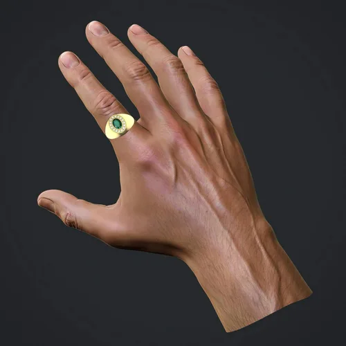 Vista 2 de Anillo de compromiso de oro de 14 quilates con esmeralda cruda para hombre y mujer