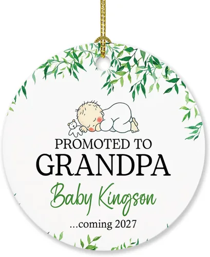 Vista 23 de Adorno personalizado para bebé que llega 2027, adorno de Navidad de Bump, elige el nombre del bebé y el año de Navidad para el nuevo abuelo abuela