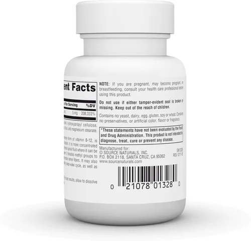 Vista 4 de Source Naturals Metilcobalamina Vitamina B12, 5 mg - 30 Pastillas