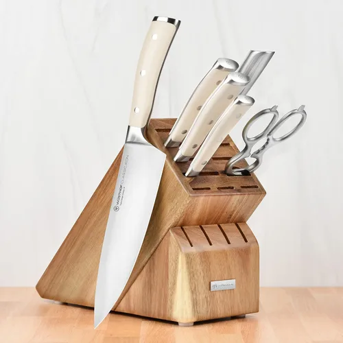 Vista 7 de Wusthof Classic Ikon Creme - Juego de cuchillos de 7 piezas con bloque de madera de acacia
