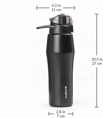 Vista 7 de Cupture Botella de acción con asa - Acero inoxidable aislado al vacío, 22 oz Negro
