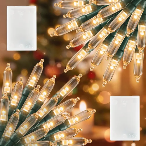Vista 12 de Luces de Navidad con batería Brightown, 8 pies, 20 luces LED mini con temporizador, luces de árbol de Navidad para dormitorio, interior, exterior