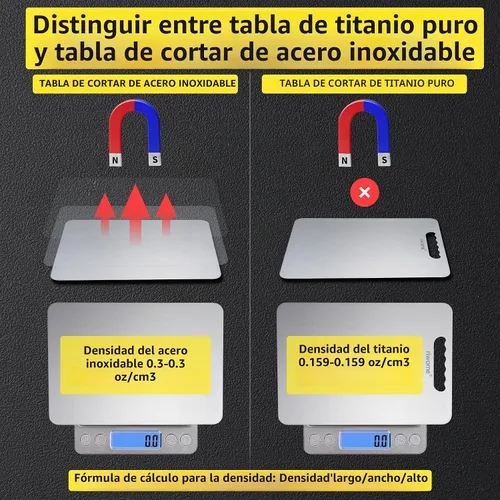 Vista 7 de Tabla de cortar de titanio para tabla de cortar de cocina de doble cara de grado alimenticio, titanio de corte puro, duradera, apta