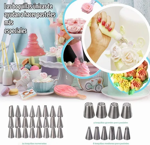Vista 5 de Kit de 207 piezas de suministros de decoración de pasteles para principiantes, tocadiscos de tartas, más de 100 bolsas de tuberías, puntas