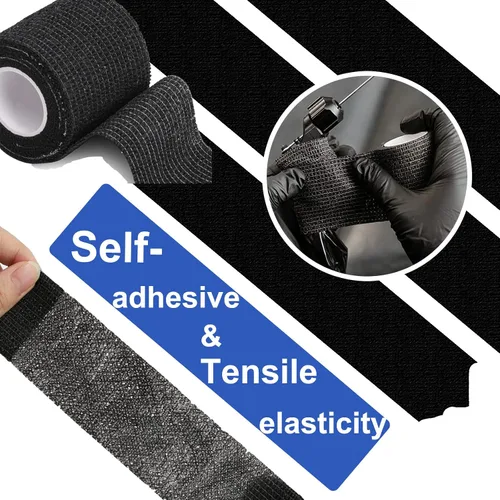 Vista 4 de Cinta de agarre para tatuaje, 12 unidades, diseño de ametralladora Tattoo Grip Cover Self Adhesive Vendaje Wrap Elastic Tattoo Supplies