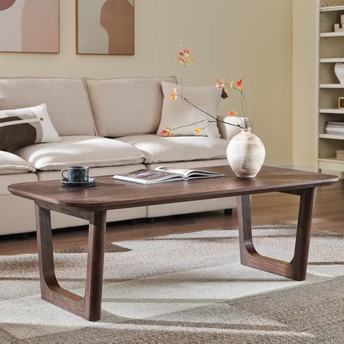 Vista 9 de ACCOHOHO Mesa auxiliar moderna de mediados de siglo para sala de estar, mesa auxiliar rectangular grande de madera de 51.2 pulgadas con patas