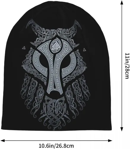 Vista 4 de Gorro de tatuaje de lobo vikingo para hombre, unisex, para parejas, mito nórdico, Odin Fenrir 3D, con estampado completo