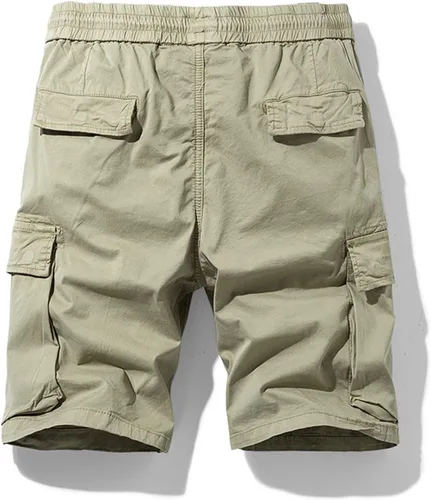 Vista 2 de Casual Shorts for Men 2023 Cotton Drawstring Solid Cargo Shorts Multi Pockets Loose Elastic Waist Tooling Shorts