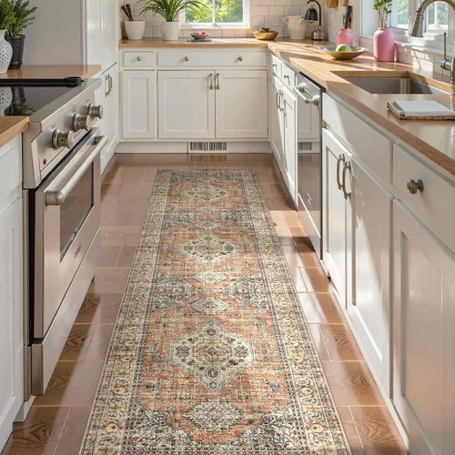 Vista 67 de Lahome Alfombra oriental lavable de área pequeña, 2 x 3 pies, para entrada, cocina, ultra fina, suave, tapete antideslizante para puerta de Azul