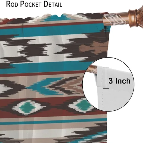 Vista 281 de Cortinas con patrón geométrico tribal, estilo suroeste, azteca, rústico, occidental, nativo americano, opacas, con bolsillo para barra, decoración