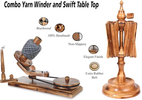 Vista 2 de Brainmart Winds - Bobinadora de bolas de hilo de madera y veloz de mesa, Winds de 8 a 12 onzas para manualidades de ganchillo y tejer, juego