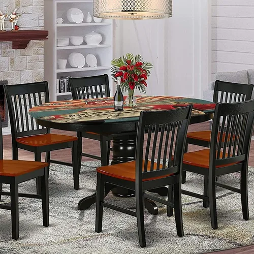 Vista 2 de Mantel ovalado ajustable para mesa de patio, poliéster elástico americana, para taller de reparación de garaje antiguo, mantel ajustable