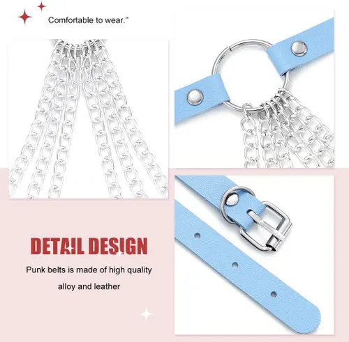 Vista 5 de Asooll Cinturón punk de cadena de cuero en capas para el cuerpo, joyería de cintura de cuero para la playa, club, fiesta, accesorios de joyería