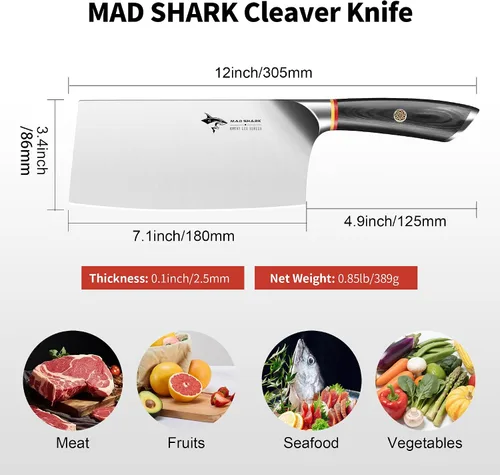 Vista 2 de MAD SHARK Cuchillo de cocina de 7 pulgadas, cuchillo profesional afilado para verduras, acero compuesto de grado militar alemán con mango