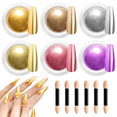 Vista 17 de Polvo de uñas cromado y perla - 【Efecto de hada】Polvo de uñas cromado rosa, blanco, aurora, amarillo, sirena, iridiscente, polvo cromado, espejo