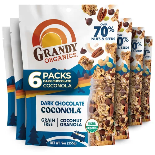 Vista 10 de Grandy Organics Chocolate oscuro y coconola - Granola orgánica certificada sin cereales - 0.27 oz de proteína - Sin gluten, sin OMG, vegano y paleo