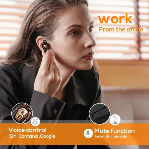 Vista 4 de Auriculares de un solo oído Bluetooth con cancelación de ruido inalámbrica, tiempo de conversación de 30 horas, micrófono con cancelación de ruido