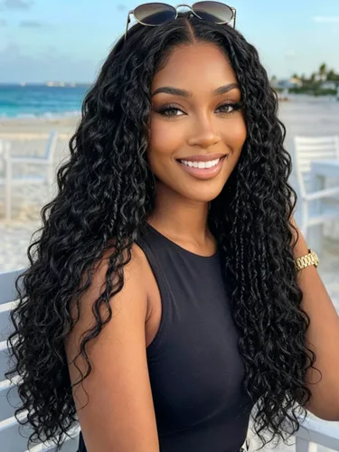Vista 14 de KLAIYI Bye Bye Slip™ - Pelucas de cabello humano con encaje frontal 7x5, color marrón castaño degradado, rizado, sin pegamento, precortadas de 7 x