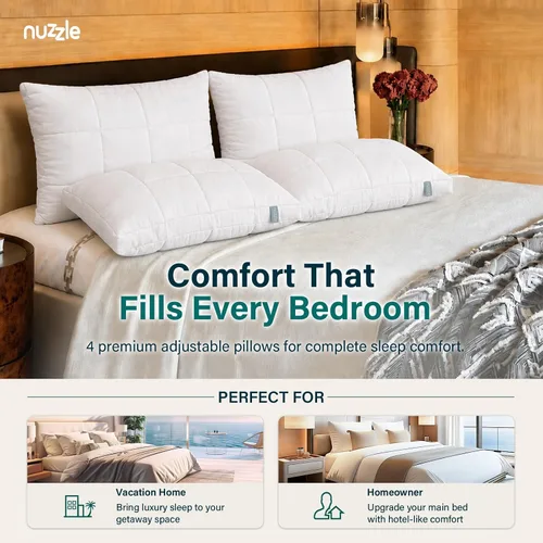 Vista 8 de Nuzzle - Almohada de enfriamiento ajustable para dormir de lado, almohada de cama de tamaño estándar de lujo colección hotel - Mejor almohada