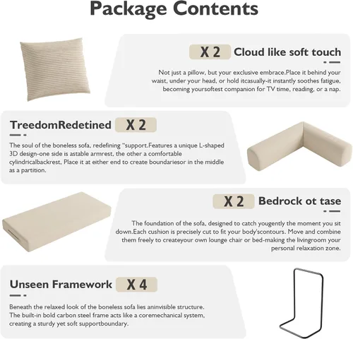 Vista 5 de Sofá Cama Convertible de 59 Pulgadas, Cama de Sofá de Pana Sin Estructura, Sofá Cama Futón Extraíble, Sofá Plegable para Sala de Estar