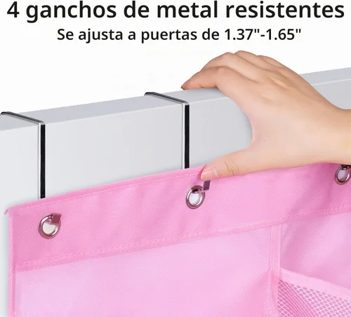 Vista 4 de KIMBORA 12 bolsillos grandes de malla sobre la puerta, organizador de zapatos para armario, zapatero colgante para puerta, zapatillas, Rosa