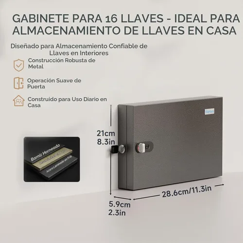 Vista 2 de WeHere Caja de 16 llaves – Armario de llaves montado en la pared con cerradura de combinación de 3 dígitos y llave de respaldo, caja de seguridad