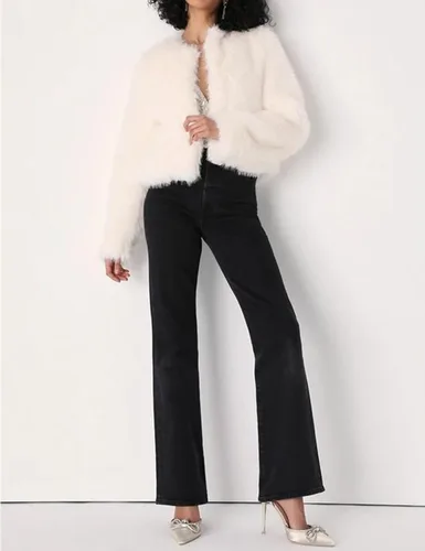 Vista 4 de Wyeysyt Chaqueta corta de piel sintética para mujer, manga larga, cárdigan abierto al frente, mullido, abrigo corto cálido