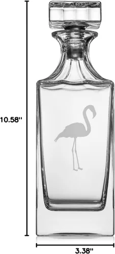 Vista 2 de Decantador de whisky de vidrio de 30 oz con tapón de vidrio para regalo Flamingo