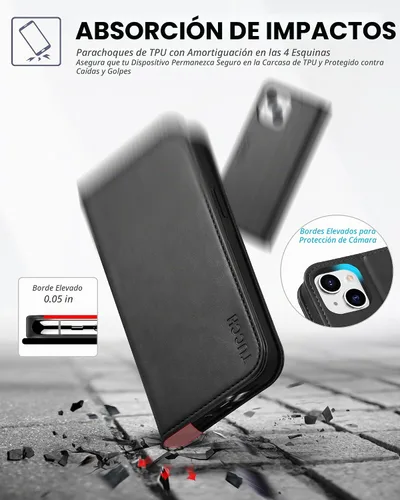 Vista 6 de TUCCH Funda tipo cartera para iPhone 13 5G, de piel sintética, con 3 ranuras para tarjetas, diseño de libro con soporte, funda interior de TPU a