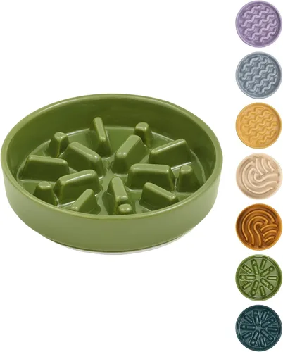 Vista 13 de Comedero de cerámica con laberinto para perros de alimentación lenta con borde de silicona antideslizante – Tazón de gres resistente