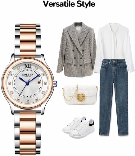 Vista 4 de Reloj de cuarzo para mujer, relojes analógicos de cuarzo de moda impermeables para mujer