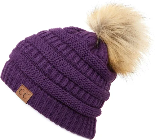 Vista 125 de Gorro unisex liso con pompón y ribete (HAT-43) de C.C Hatsandscarf Exclusives Marfil