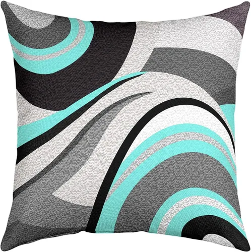 Vista 12 de Paquete de 4 fundas de almohada para exteriores, color rojo burdeos, juego de fundas de cojín geométricas cuadradas de color marrón y gris
