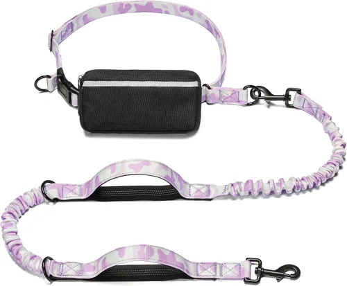 Vista 24 de iYoShop Correa de perro manos libres con bolsa con cierre, dobles asas acolchadas y elástica duradera para caminar, trotar y correr con tu perro