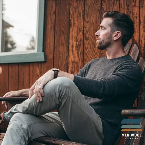 Vista 8 de MERIWOOL Suéter de punto para hombre - Suéter de lana merino Camisa de manga larga para hombre
