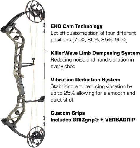 Vista 3 de Bear Archery Escalate Paquete de arco compuesto para adultos, longitud de estiramiento de 26 a 30 pulgadas, 45-60 y 55-70 libras