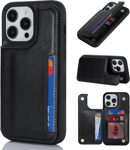 Vista 19 de iCoverCase Funda protectora de piel sintética compatible con iPhone 14 Pro Max con soporte para tarjetas, funda tipo cartera para mujeres y hombres