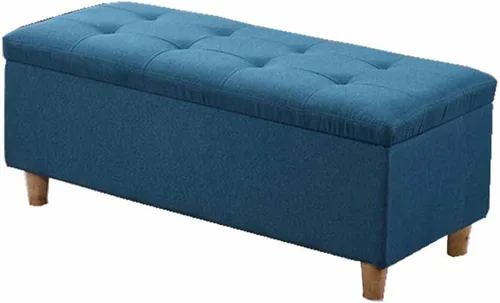 Vista 11 de Caja de almacenamiento plegable otomana rectangular con barra de metal, tela de lino de algodón transpirable, cojín grueso para dormitorio, taburete