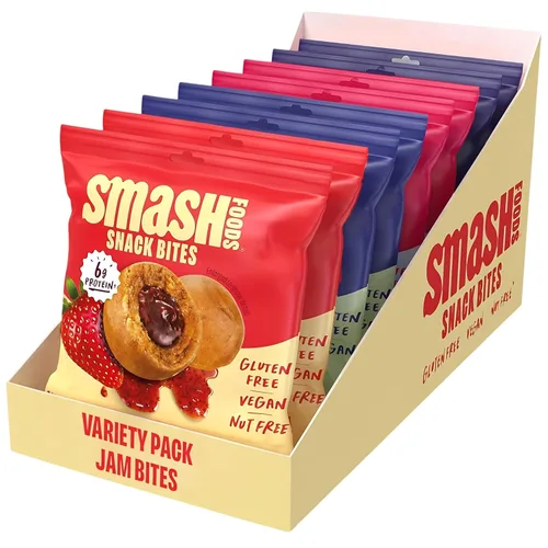 Vista 7 de Smash Foods Bocaditos de arándanos y mantequilla de anacardo sin gluten, bolas de proteína vegana, hechas con superalimentos de mermelada y semillas