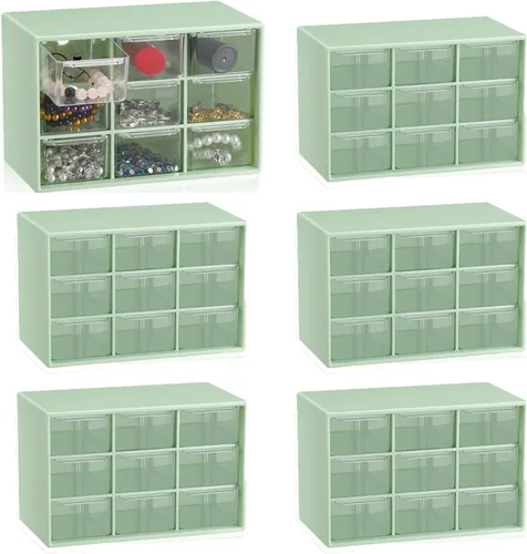 Vista 5 de Organizador de cajones pequeños para escritorio, 7.1 x 3.8 x 4.6 pulgadas, mini organizador de cajones de escritorio con 9 cajones transparentes