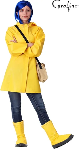 Vista 2 de Disfraz de Coraline para adulto, talla grande, chaqueta de lluvia