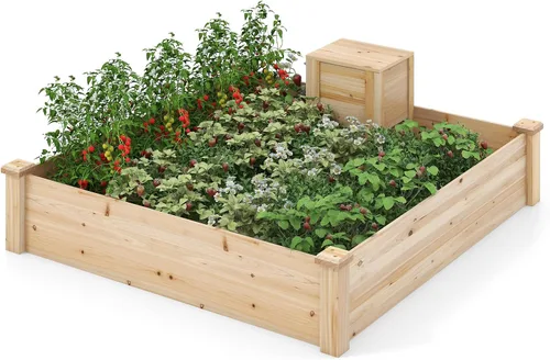 Vista 10 de GIANTEX Cama de jardín elevada de madera, 40 x 40 pulgadas, maceta cuadrada de madera de abeto con base abierta para verduras, flores, hierbas