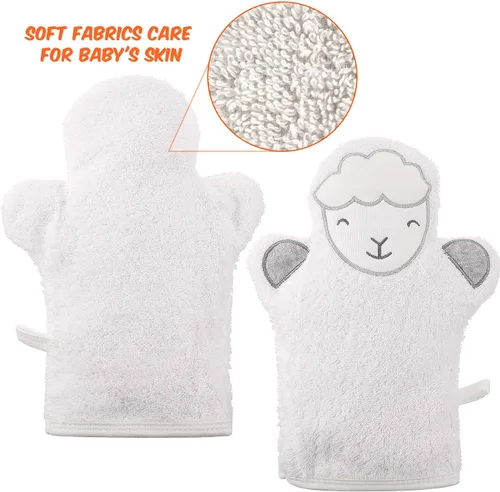 Vista 3 de Shappy 4 piezas de guantes de baño para bebé, guantes de panda para niños, toallas suaves para niños, diseñados en lindo animal, pato amarillo