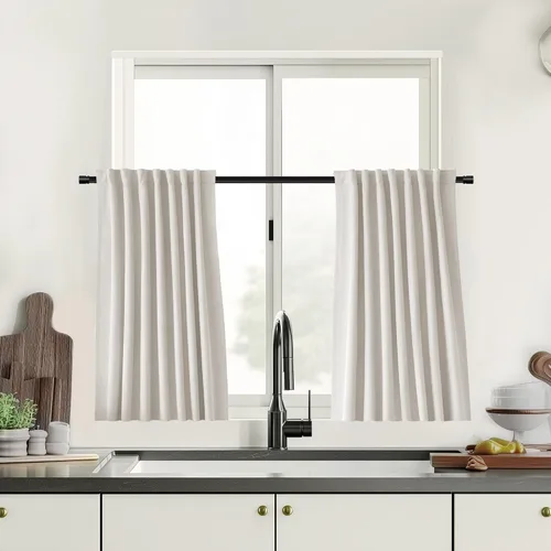 Vista 28 de UHITECH Cortinas cortas de lino de 24 pulgadas de largo para ventanas pequeñas de granja, cortinas opacas modernas para sala de estar, pestañas