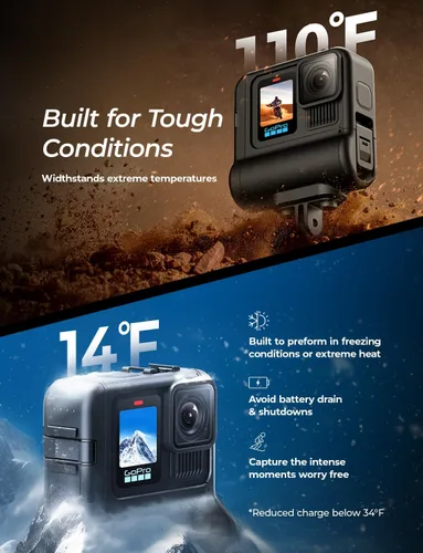 Vista 2 de Re-Fuel Paquete de batería extendida de 9 horas para GoPro Hero 13 12 11 10 9 Negro, Banco de energía recargable a prueba de polvo y agua de 33 pies