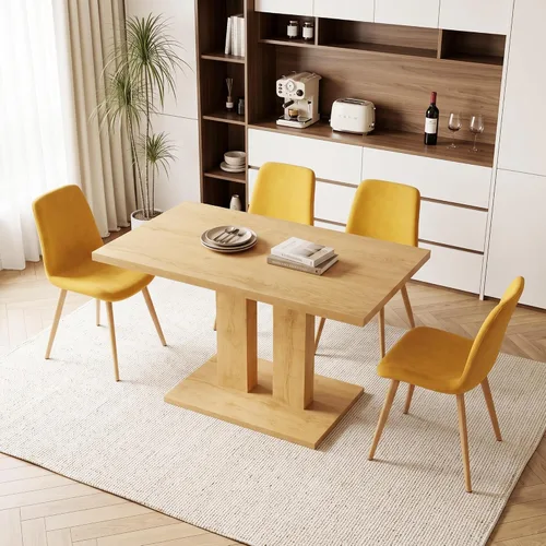 Vista 12 de HIPIHOM Mesa de comedor moderna de 46 pulgadas, mesa de cocina rectangular con acabado de roble, mesa de comedor compacta para 4, construcción
