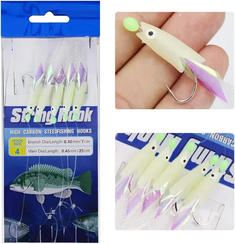 Vista 6 de NA - 8 paquetes/40 ganchos tamaño 1 #/2 #/3 #/4 # luminoso Sabiki aparejos de pesca intermitentes señuelos de cebo aparejos de cebo de piel de pez