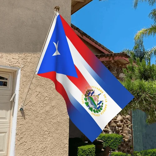 Vista 4 de Civilos Bandera de Puerto Rico y El Salvador de 3 x 5 pies de nylon para exteriores/interiores con ojales de latón